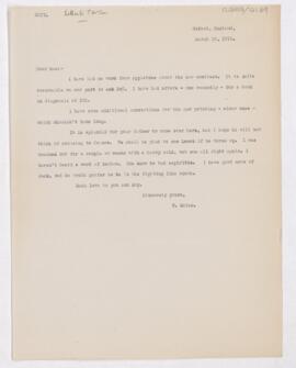 Letter to Thomas McCrae, March 15, 1916