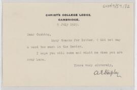 Letter to Harvey Cushing, July 9, 1925