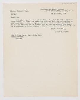 Letter to William Osler, February 13, 1918