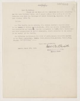 Letter to Harvey Cushing, March 27, 1920