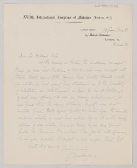 Letter to William Osler, March 2, 1913