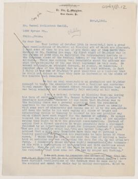 Letter to Samuel McClintock Hamill, November 2, 1921