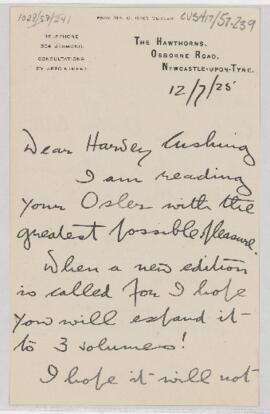Letter to Harvey Cushing, July 12, 1925
