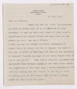 Letter to William Osler, July 31, 1919