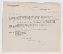 Letter to Harvey Cushing, September 7, 1907