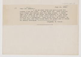 Letter to Maude E. Abbott, July 13, 1908