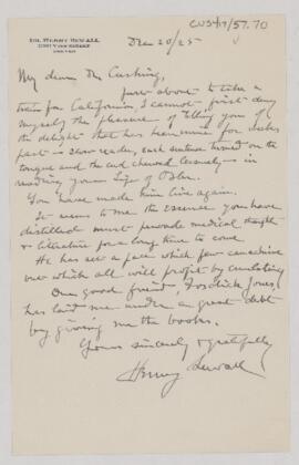 Letter to Harvey Cushing, December 20, 1925