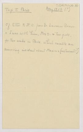 Cushing's notes, May 1910