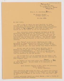 Letter to William Osler, June 16, 1908