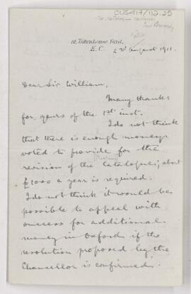 Letter to William Osler, August 2, 1911