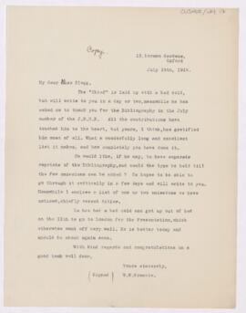 Letter to M.W. Blogg, July 13, 1919