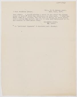 Letter to John George Adami, February 20, 1897