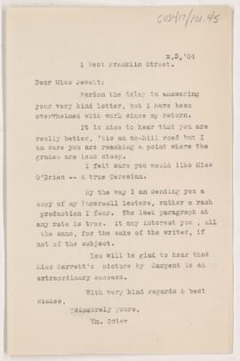 Letter to Miss S.O. Jewett, October 3, 1904