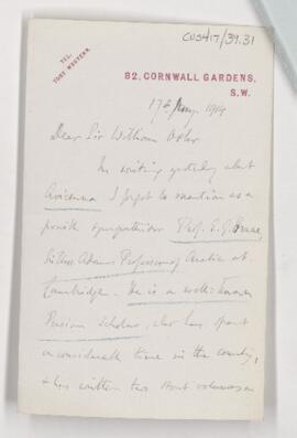 Letter to William Osler