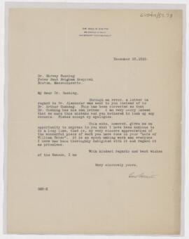 Letter to Harvey Cushing, December 23, 1925