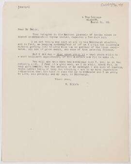 Letter to William Osler, March 31, 1900