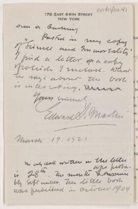 Letter to Harvey Cushing, March 19, 1921