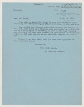 Letter to William Osler, July 10, 1884