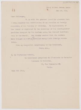 Letter to  Maurice Debove, June 5, 1914