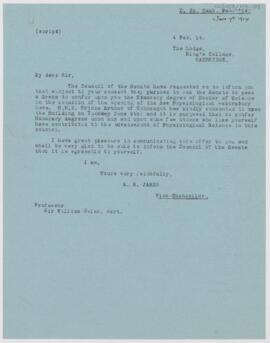 Letter to William Osler, June 9, 1914