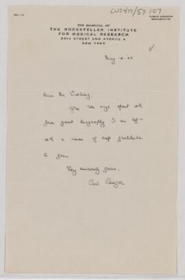 Letter to Harvey Cushing, May 18, 1925