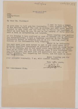 Letter to Harvey Cushing, July 23, 1925