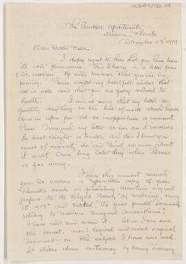 Letter to William Osler, December 23, 1919