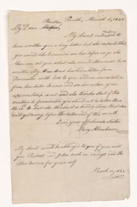 Mary Abraham letters, 1822-1837