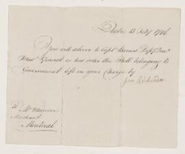 Receipt for delivery of bell, 13 February 1786