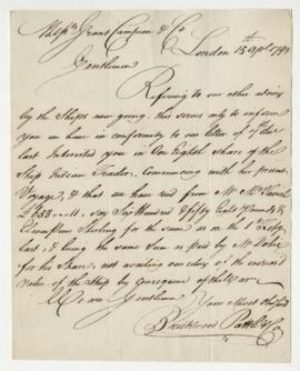 Letter from Brickwood, Pattle, & Co. to William Grant