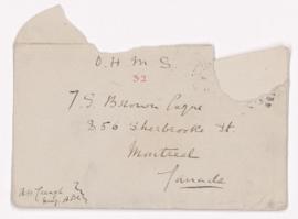 Letter to T. S. Brown from Lord Wolseley's secretary