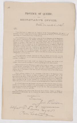 Appointment letter for Alfred F. Dawes as justice of the peace