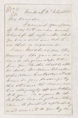 Autograph letter, 2 July 1855